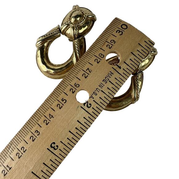 Vintage Givenchy Gold Plated Logo Door Knockers Clip-on Earrings Dangle Signed - Picture 4 of 8